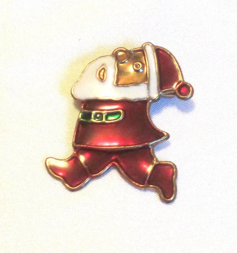 Antike 1900 Stanzmetall Weihnachtsmann Pin, C-Verschluss, Emaillierter von MickisVintageJewelry