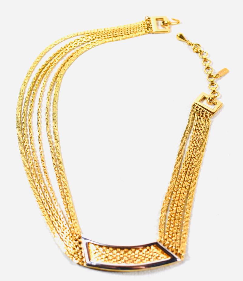 Vintage Monet Vergoldete Kette Mit 6 Strängen, Die Zum Zentrum Design Vergoldeten Halskette Designer Angebracht Sind von MickisVintageJewelry