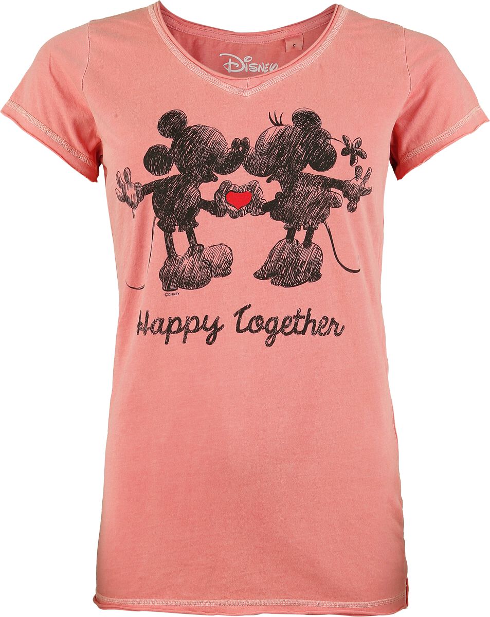 Micky Maus - Disney T-Shirt - Happy Together - S bis 4XL - für Damen - Größe M - koralle  - Lizenzierter Fanartikel von Micky Maus