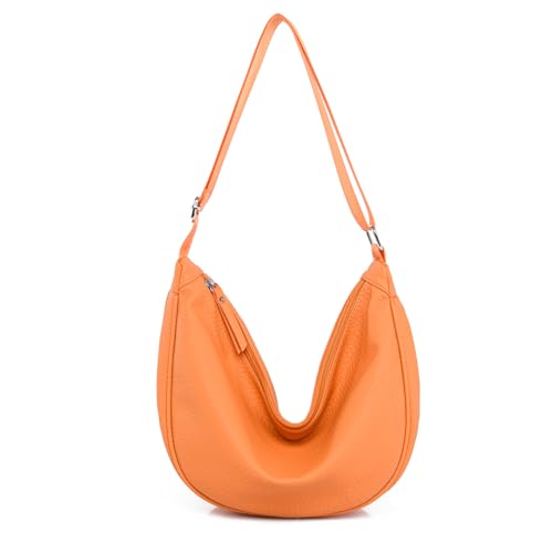 Micmores Crossbody Bag Damen Bauchtasche Damen Stylisch, Pu Ledertasche Damen Umhängetasche Damen Groß Hobo Schultertasche Halbmond Tasche Damen (Orange) von Micmores