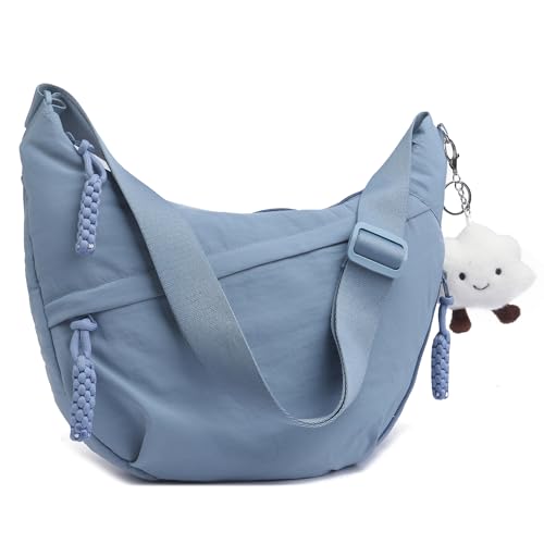 Micmores Crossbody Bag Damen Umhängetasche, Nylon Schultertasche Moon Bag Stylische Halbmond Tasche mit verstellbarer Schultergurt, Hobo Casual Handtasche für Arbeit, Reisen, Alltag(Blau) von Micmores