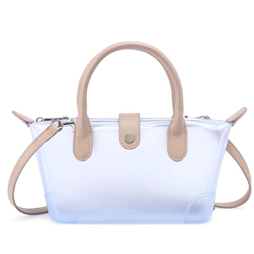 Micmores PVC handtasche damen klein Crossbody Bag Damen Durchsichtige Umhängetasche mit Leder Top-Griff, Transparente Schultertasche Kleine Handytasche für Konzert Reisen Sporttag (Braun) von Micmores