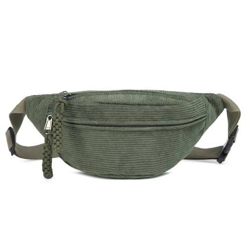 Micmores Umhängetasche Damen, Bauchtasche Damen Klein, Modische Cord Crossbody Bag Damen, Stilvolle & Praktische Brusttasche Gürteltasche Hüfttaschen für Outdoor Sport Reise Laufen Schule (Grün) von Micmores