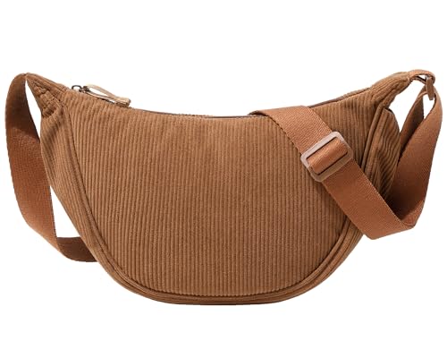 Micmores Umhängetasche Damen Bauchtasche Damen Stylisch, Cord Crossbody Bag Damen Halbmond Tasche Schultertasche Mit Schultergurt Einstellbar, Y2K Gürteltasche für jeden Anlass von Micmores