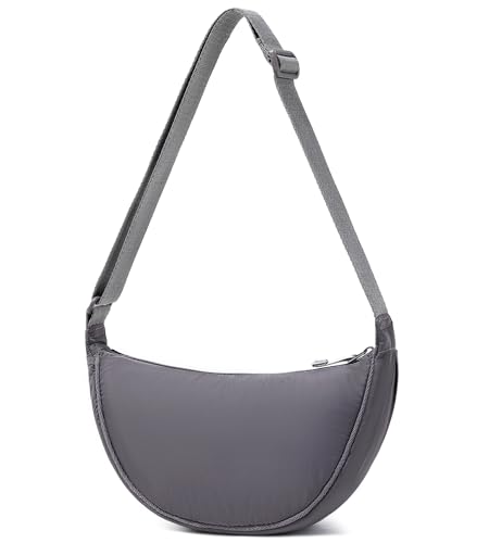 Micmores Umhängetasche Damen Bauchtasche Damen Stylisch, Nylon Crossbody Bag Damen Halbmond Tasche Schultertasche Mit Schultergurt Einstellbar, Y2K Gürteltasche für jeden Anlass(Grau) von Micmores