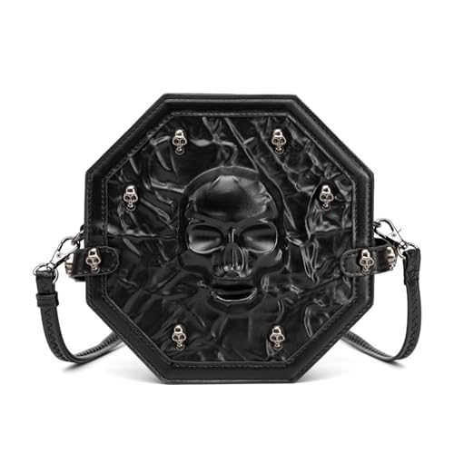 Gothic Handtasche Nietenkette Totenkopf Elemente-Design, Kunstleder, Punk-Stil Multifunktionale Umhängetasche mit Metallbeschlägen Gothic Handtasche Nietenkette Totenkopf Elemente-Design, Kunstleder, Punk-Stil Multifunktionale Umhängetasche mit Metallbeschlägen von Micoklinlin