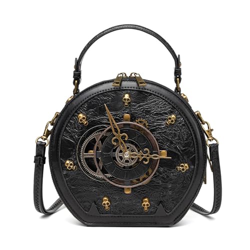 Gothic Handtasche Nietenkette Totenkopf Elemente-Design, Kunstleder, Punk-Stil Multifunktionale Umhängetasche mit Metallbeschlägen von Micoklinlin