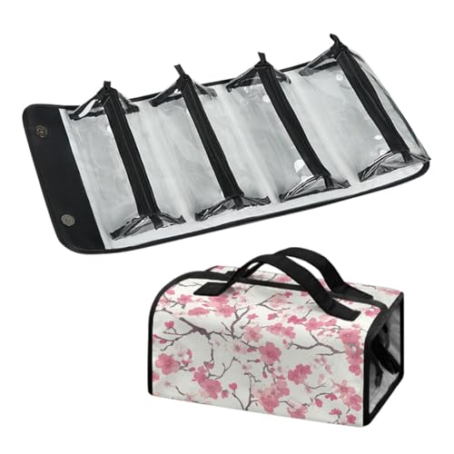 Hängende Roll-Up-Kosmetiktasche Damen Faltbare Aufbewahrungstasche für Make-up mit Abnehmbaren Beuteln wasserdichte Große Kapazität 4-in-1 Toilettenartikel-Set mit Griff Reise-Organizer von Micoklinlin