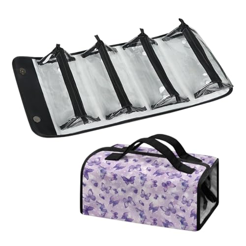 Hängende Roll-Up-Kosmetiktasche Damen Faltbare Aufbewahrungstasche für Make-up mit Abnehmbaren Beuteln wasserdichte Große Kapazität 4-in-1 Toilettenartikel-Set mit Griff Reise-Organizer von Micoklinlin