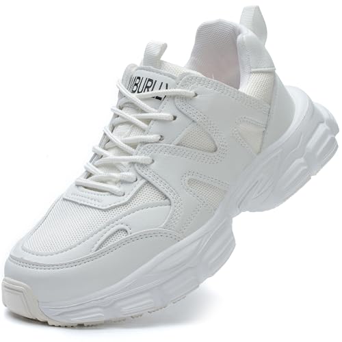 Micoklinlin Arbeitsschuhe Damen Leicht Stahlkappenschuhe Weiß Schnürsenkel Sportschuhe mit Stahlkappe Atmungsaktiv Laufschuhe Schlag- und Stichfeste Sicherheitsschuhe von Micoklinlin