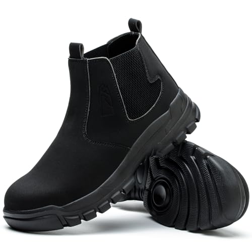 Micoklinlin Arbeitsschuhe Damen Wasserdicht Slip-on Safety Boots for Schweißer Schweißerschuhe Schlag und stichfeste Chelsea Stiefel von Micoklinlin