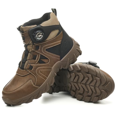 Micoklinlin Arbeitsschuhe Herren Damen Leder High Top Stahlkappenschuhe Mode Druckknopf Boots mit Stahlkappe Wasserdicht Turnschuhe Schlag- und Stichfeste Sicherheitsschuhe von Micoklinlin