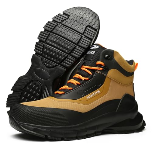 Micoklinlin Arbeitsschuhe Herren Damen Mode Sicherheitsschuhe Leicht Wasserdicht Turnschuhe Mit Stahlkappe High-Top Schlag- und pannensichere rutschfeste Stahlkappenschuhe von Micoklinlin