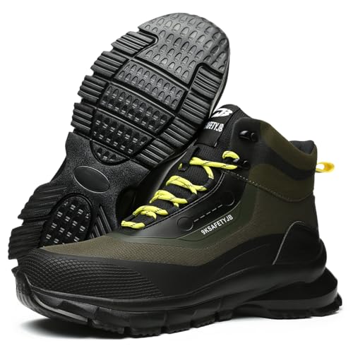 Micoklinlin Arbeitsschuhe Herren Damen Mode Sicherheitsschuhe Leicht Wasserdicht Turnschuhe Mit Stahlkappe High-Top Schlag- und pannensichere rutschfeste Stahlkappenschuhe von Micoklinlin