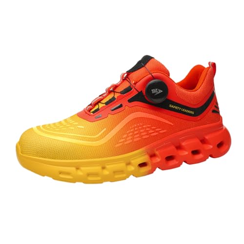 Micoklinlin Arbeitsschuhe Herren Sicherheitsschuhe Damen Leicht Moden Orange Drehknopf Wanderschuhe Schlag- und Pannensicher Stahlkappenschuhe mit Stahlkappen von Micoklinlin