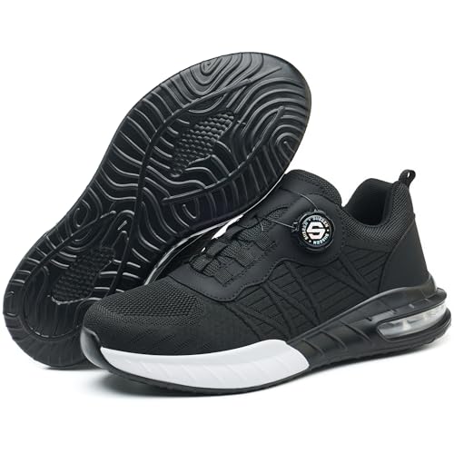 Micoklinlin Arbeitsschuhe Sicherheitsschuhe Herren Damen Leicht Mode Drehknopf Sneakers mit Stahlkappe Sommer Atmungsaktiv Mesh Turnschuhe Schlag- und Stichfeste Stahlkappenschuhe von Micoklinlin