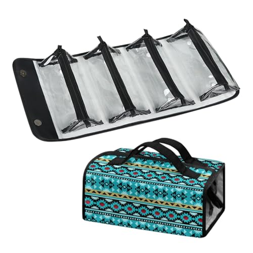 Micoklinlin Blau Faltbare Kosmetiktasche Reise-Organizer wasserdichte Waschbeutel für Frauen Ethnisches Design Tragbares PVC-Beutel Passend für Make-up-Pinsel und Hautpflegeproduktea von Micoklinlin