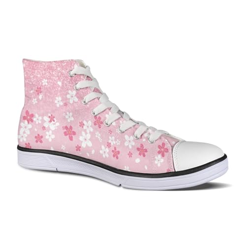 Micoklinlin Canvas Sneaker Damen Rosa Blumen Personalisierte High Top Segeltuchschuhe Fitness Laufschuhe Turnschuhe Freizeit Sportschuhe Schuhe für Frauen Mädchen von Micoklinlin