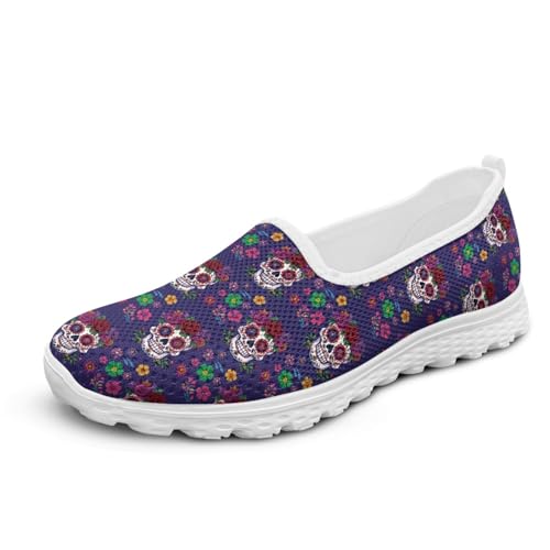 Micoklinlin Damen-Sneaker Sommer Mode Totenkopf mit Blume Mesh-Laufschuhe rutschfeste Turnschuhe Leicht Niedliche Slipper-Schuhe für Krankenschwestern von Micoklinlin