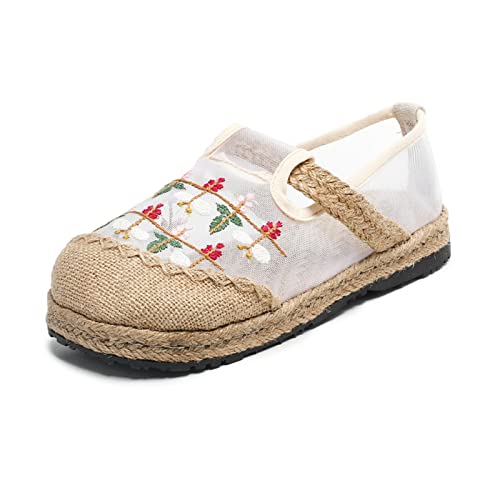 Micoklinlin Espadrilles für Damen Casual Atmungsaktiv Mesh Slip On Flache Loafer Mädchen Gestickte Schuhe für zu Hause Sommer von Micoklinlin