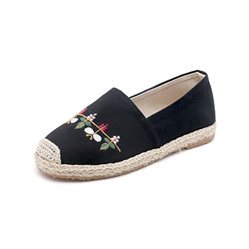 Micoklinlin Espadrilles für Damen Leichte Casual Slip on Flache Loafer Mädchen Gestickte Schuhe für zu Hause Retro bequem Baumwolle Leinen Sneakers von Micoklinlin