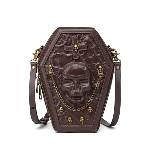 Micoklinlin Handytasche zum Umhängen Gothic Handtasche Vintage Kunstleder Totenkopf-Design Multifunktionale Umhängetasche Handytasche zum Umhängen von Micoklinlin