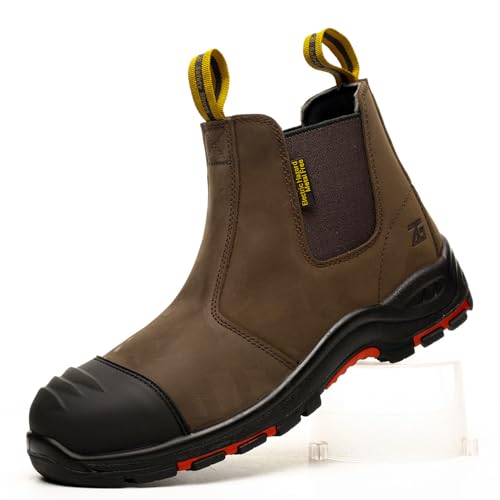 Micoklinlin Herren Arbeitsschuhe Damen Sicherheitsschuhe Echtes Leder Slip-on Chelsea Boots for Schweißer Damen Schweißerschuhe Schlag und stichfeste Chelsea Wanderstiefel von Micoklinlin