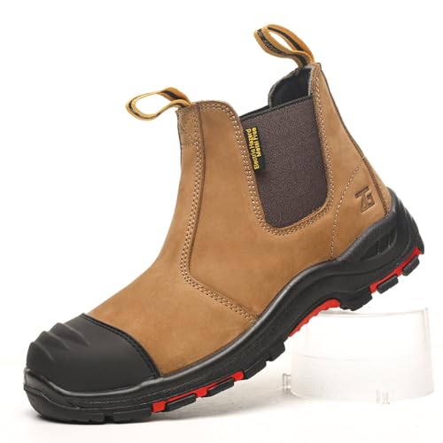 Micoklinlin Herren Arbeitsschuhe Damen Sicherheitsschuhe Echtes Leder Slip-on Chelsea Boots for Schweißer Damen Schweißerschuhe Schlag und stichfeste Chelsea Wanderstiefel von Micoklinlin