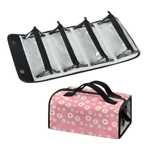 Micoklinlin Rosa Faltbare Kosmetiktasche Reise-Organizer wasserdichte Waschbeutel für Frauen Polyester Tragbares PVC-Beutel Passend für Make-up-Pinsel und Hautpflegeproduktea von Micoklinlin