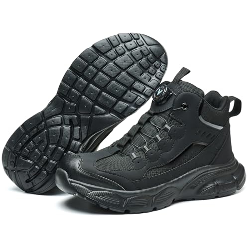 Micoklinlin Sicherheitsschuhe Herren Arbeitsschuhe mit Stahlkappe Leicht Trends Druckknopf Atmungsaktiv High-top Sportschuhe Schlag- und Stichfeste Stahlkappenschuhe von Micoklinlin