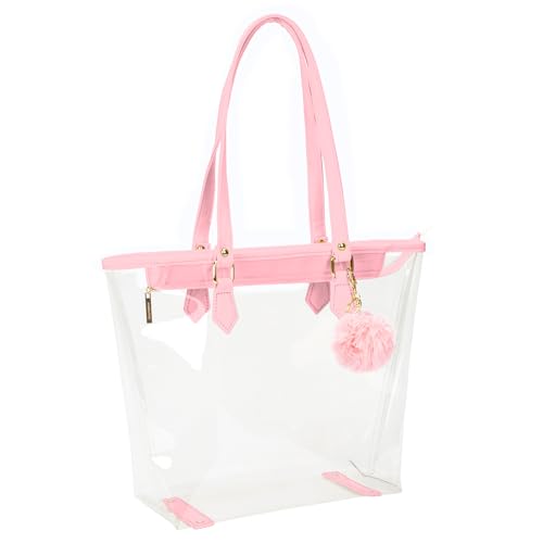 Große durchsichtige Tasche transparente Schultertasche Handtasche mit Plüschanhänger, Pink Große durchsichtige Tasche transparente Schultertasche Handtasche mit Plüschanhänger, Pink von Micom