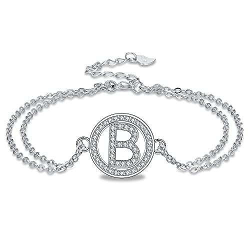 Micory Armband Buchstaben für Damen Mädchen Silber 925 Zirkonia Armband Initialen Name Doppelkette mit Geschenkbox von Micory