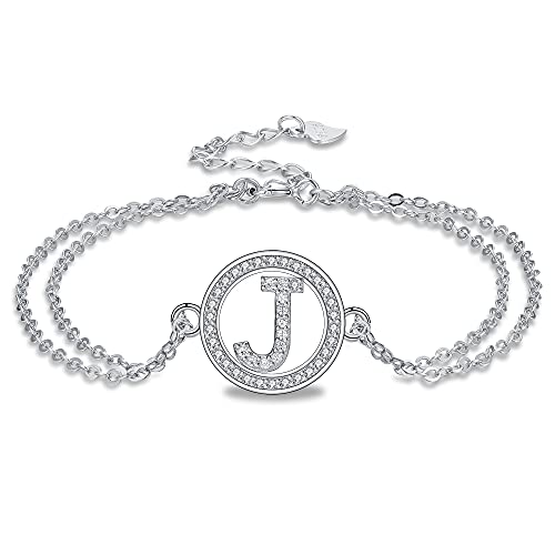 Micory Armband Buchstaben für Damen Mädchen Silber 925 Zirkonia Armband Initialen Name Doppelkette mit Geschenkbox von Micory