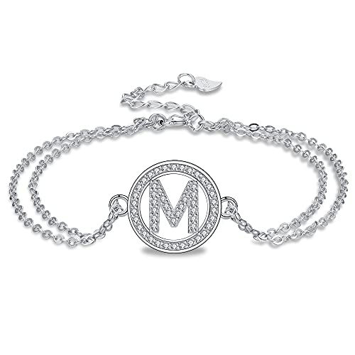 Micory Armband Buchstaben für Damen Mädchen Silber 925 Zirkonia Armband Initialen Name Doppelkette mit Geschenkbox von Micory