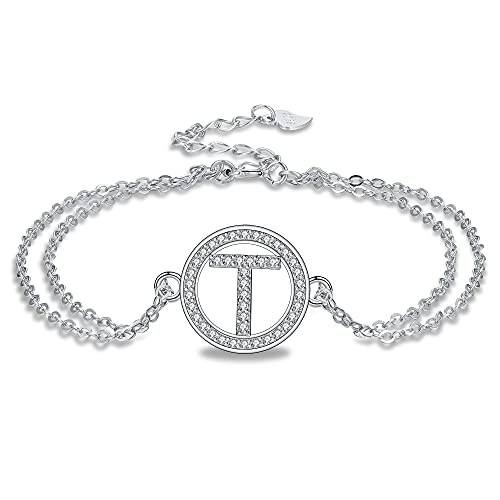 Micory Armband Buchstaben für Damen Mädchen Silber 925 Zirkonia Armband Initialen Name Doppelkette mit Geschenkbox von Micory