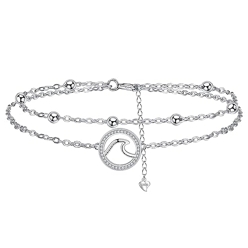 Micory Damen Armband Surfer Welle Anhänger aus 925 Sterling Silver echt Silber, Geburtstag Freundschaft Paar Geschenke von Micory