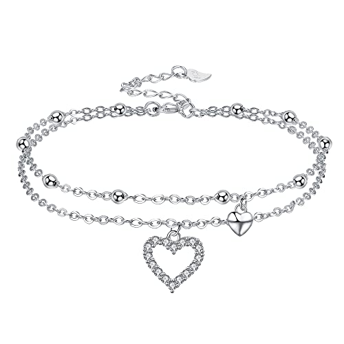 Micory Damen Fußkettchen 925 Sterling Silber Herz Fußkette Geschenk für Frauen Mädchen mit Schmuck kästchen von Micory