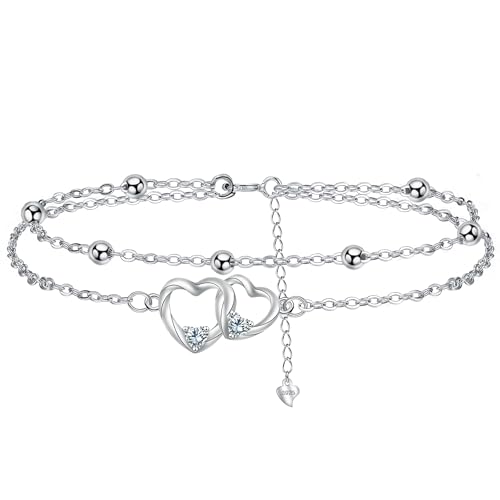 Micory Damen Herz Armband 925 Silber mit Zirkonia Armbänder Damen Verstellbar Armbänder Valentinstag Muttertag Geburtstag Geschenk für Mama Ehefrau Freundin von Micory