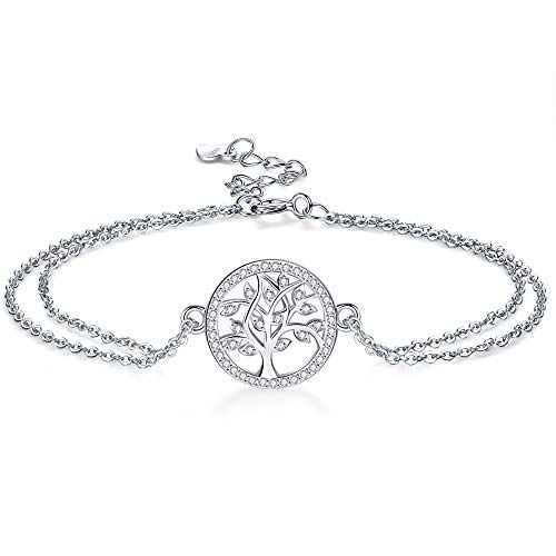 Micory Damen Lebensbaum Armband 925 Sterling Silber Zirkonia mit Geschenkbox Verstellbar Charm Armband von Micory