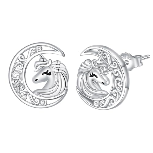 Micory Einhorn Ohrringe für Damen 925 Sterling Silber Glücksbringer Ohrstecker Schmuck Geschenk für Mädchen Frau Mutter Tochter von Micory