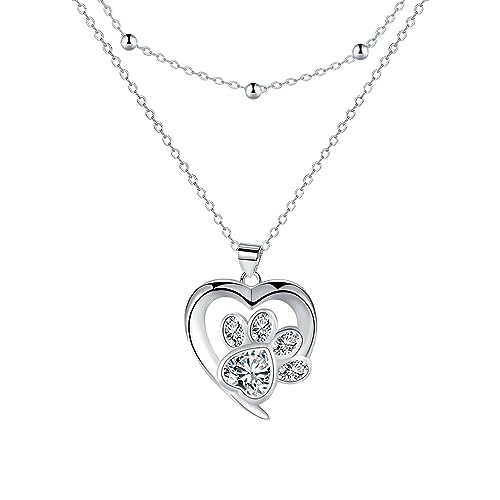 Micory Hundepfote Halskette für Damen 925 Sterling Silber mit Herz Zirkonia Kette Damen Verstellbar Ketten Valentinstag Muttertag Geburtstags Weihnachten Geschenk für Sie Frauen Freundin von Micory