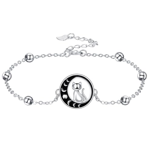 Micory Katzen Damen Armband 925 Sterling Silber Katze Anhänger Armbänder Schmuck Geschenk für Mädchen Frau Mutter Tochter von Micory