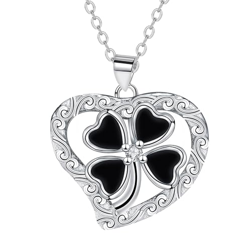 Micory Kleeblatt Damen Halskette 925 Sterling Silber Glücksbringer Anhänger Kette Schmuck Geschenk für Mädchen Frau Mutter Tochter von Micory