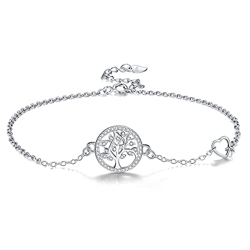 Micory Lebensbaum Fußketten Damen 925 Sterling Silber Herz Fußketten mit Zirkonia für Geschenk für Frauen Mädchen von Micory