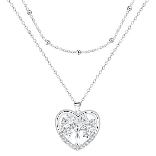 Micory Lebensbaum Herz Halskette Damen 925 Silber Herz Anhänger Kette Valentinstag Muttertag Geburtstag Geschenk für Mama Ehefrau Freundin von Micory