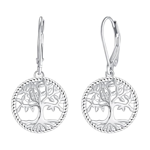 Micory Lebensbaum Ohrringe Hängend für Damen 925 Sterling Silber Baum des Lebens Creolen Schmuck Geschenk für Mama Ehefrau Freundin Tochter von Micory