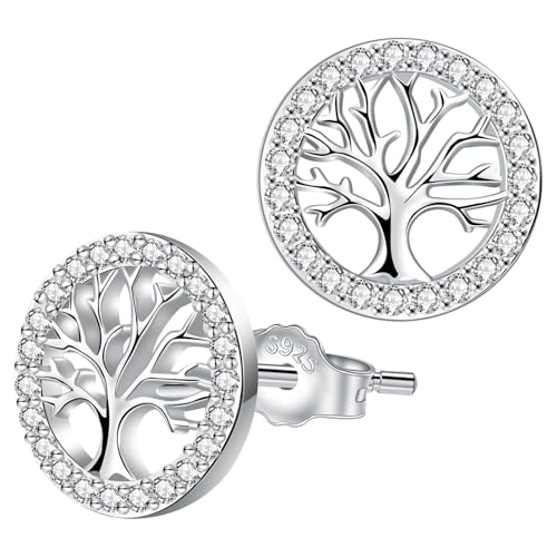 Micory Lebensbaum Ohrringe Ohrstecker Silber 925 Damen mit 3A Zirkonia von Micory