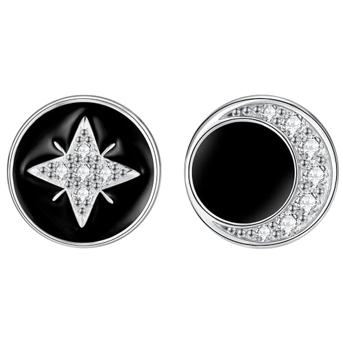 Micory Mond und Stern Ohrringe für Damen 925 Sterling Silber Zirkonias Ohrstecker Schmuck Geschenk für Mädchen Frau Mutter Tochter von Micory