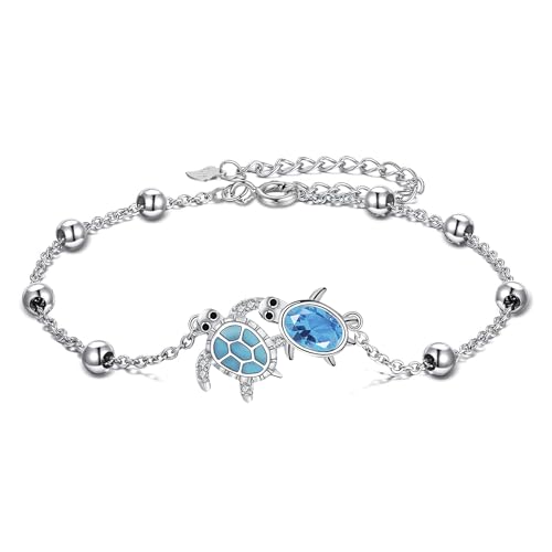 Micory Schildkröte Fußkettchen Damen 925 Silber Fußkette Strand Sommer Verstellbar Schmuck Geschenke für Damen Mädchen von Micory