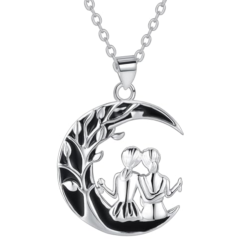 Micory Schwester Halskette Damen 925 Sterling Silber Lebensbaum Anhänger Kette Schmuck Geschenk für Mädchen Frau Mutter Tochter von Micory